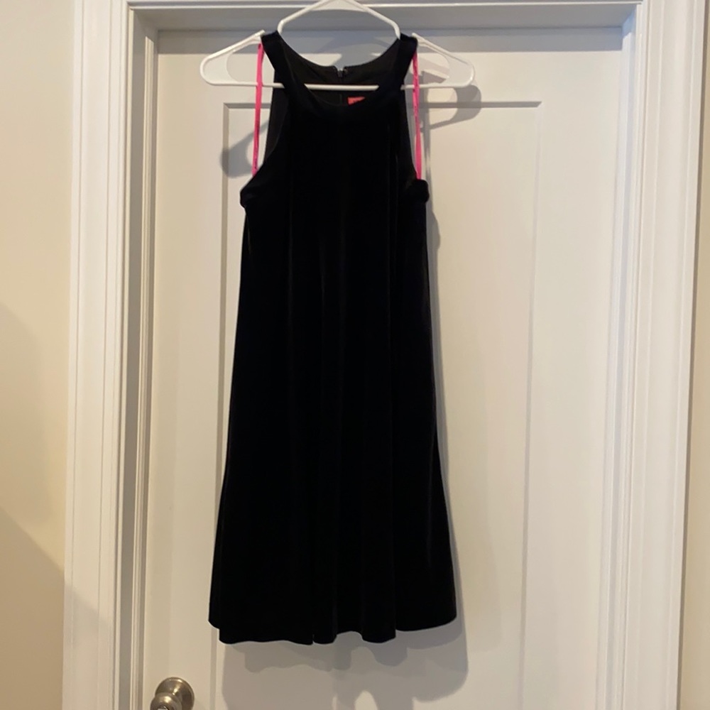 Halter style black velvet swing dress